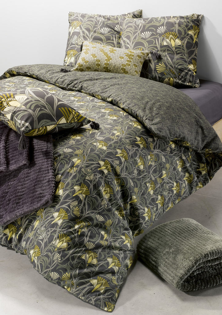 Parure De Lit - 3 Pièces - 100% Coton 57 Fils - Liana Gris Foncé