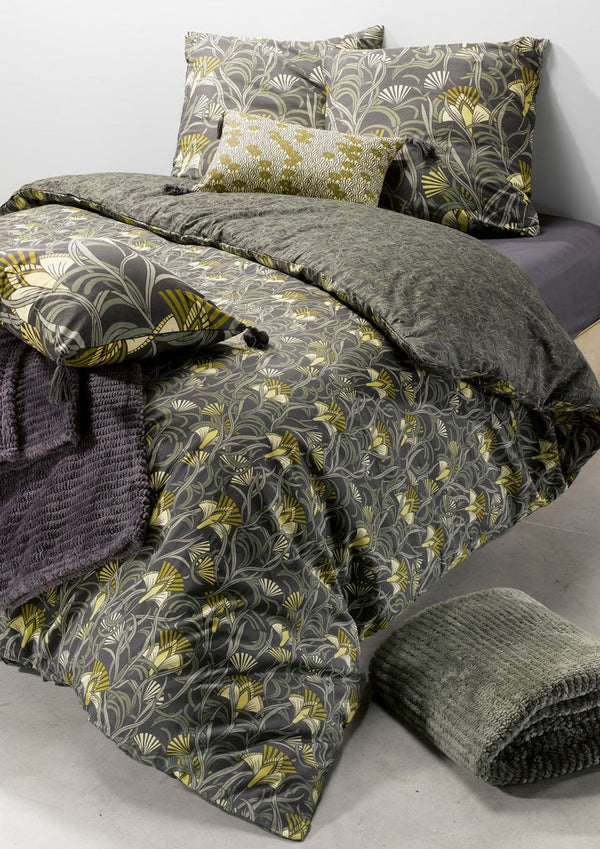 Parure De Lit - 3 Pièces - 100% Coton 57 Fils - Liana Gris Foncé