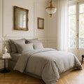 Housse De Couette - 100% Satin De Coton Lavé - 105 Fils - Gris Clair
