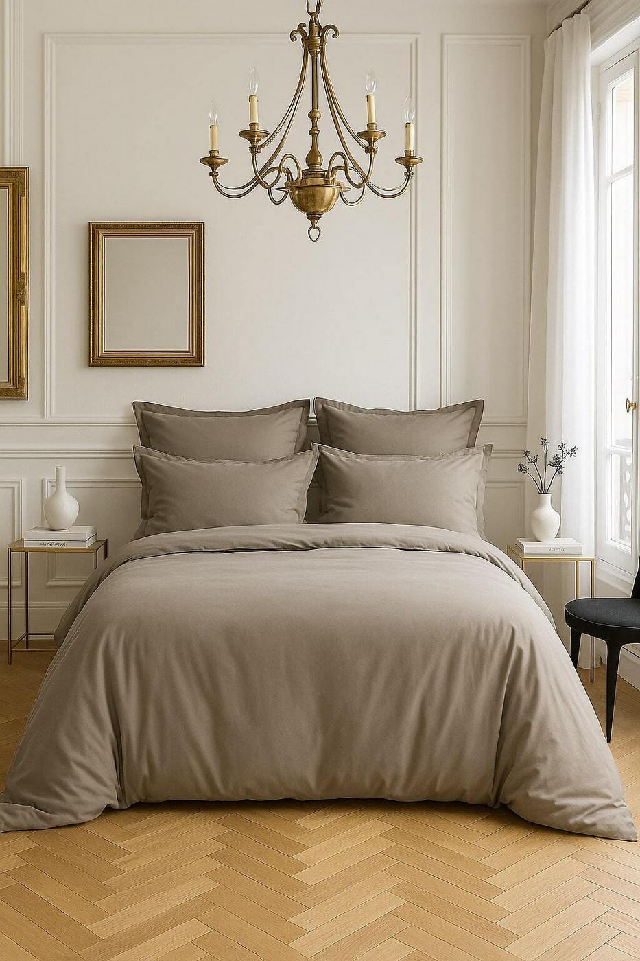 Housse De Couette - 100% Satin De Coton Lavé - 105 Fils - Gris Clair