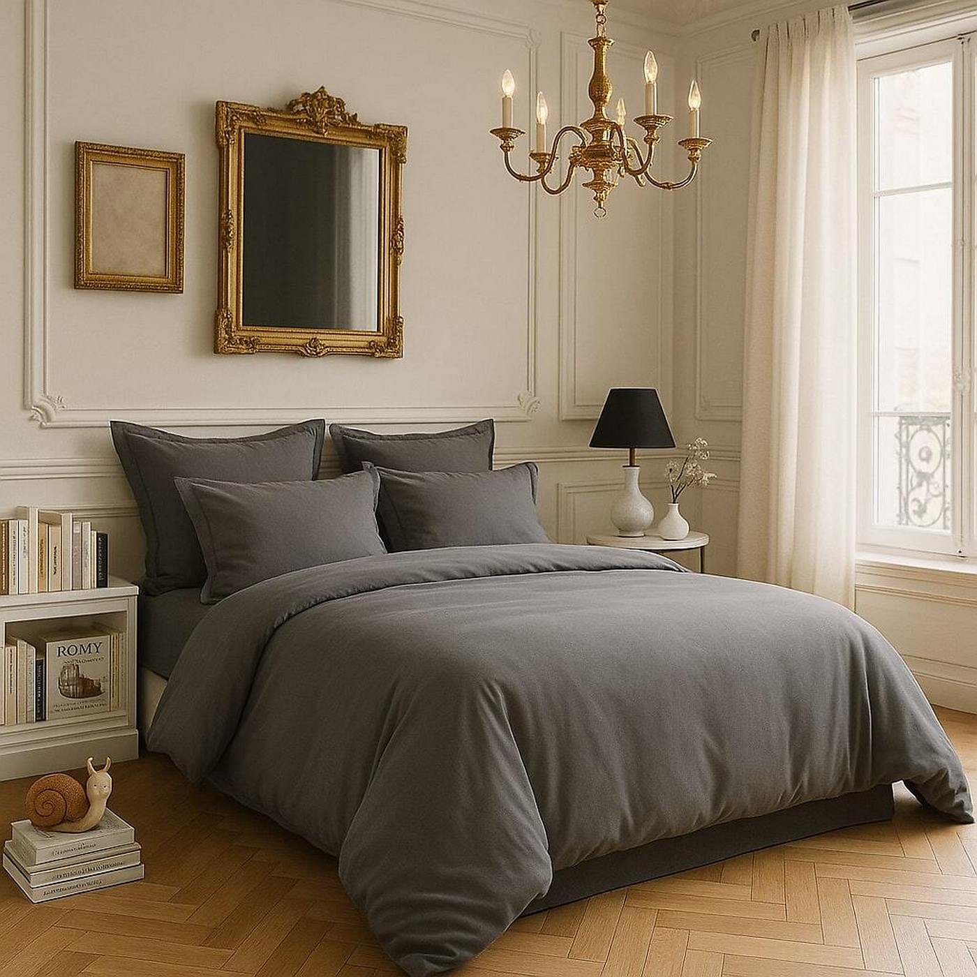 Housse De Couette - 100% Satin De Coton Lavé - 105 Fils - Gris Foncé