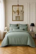 Housse De Couette - 100% Satin De Coton Lavé - 105 Fils - Céladon
