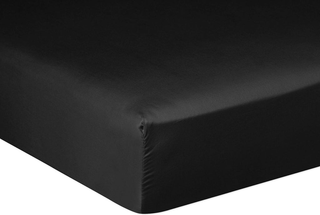 Drap Housse - 100% Satin De Coton Lavé 105 Fils - Noir