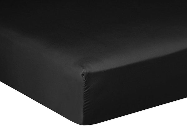 Drap Housse - 100% Satin De Coton Lavé 105 Fils - Noir