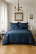 Housse De Couette - 100% Satin De Coton Lavé - 105 Fils - Bleu Marine
