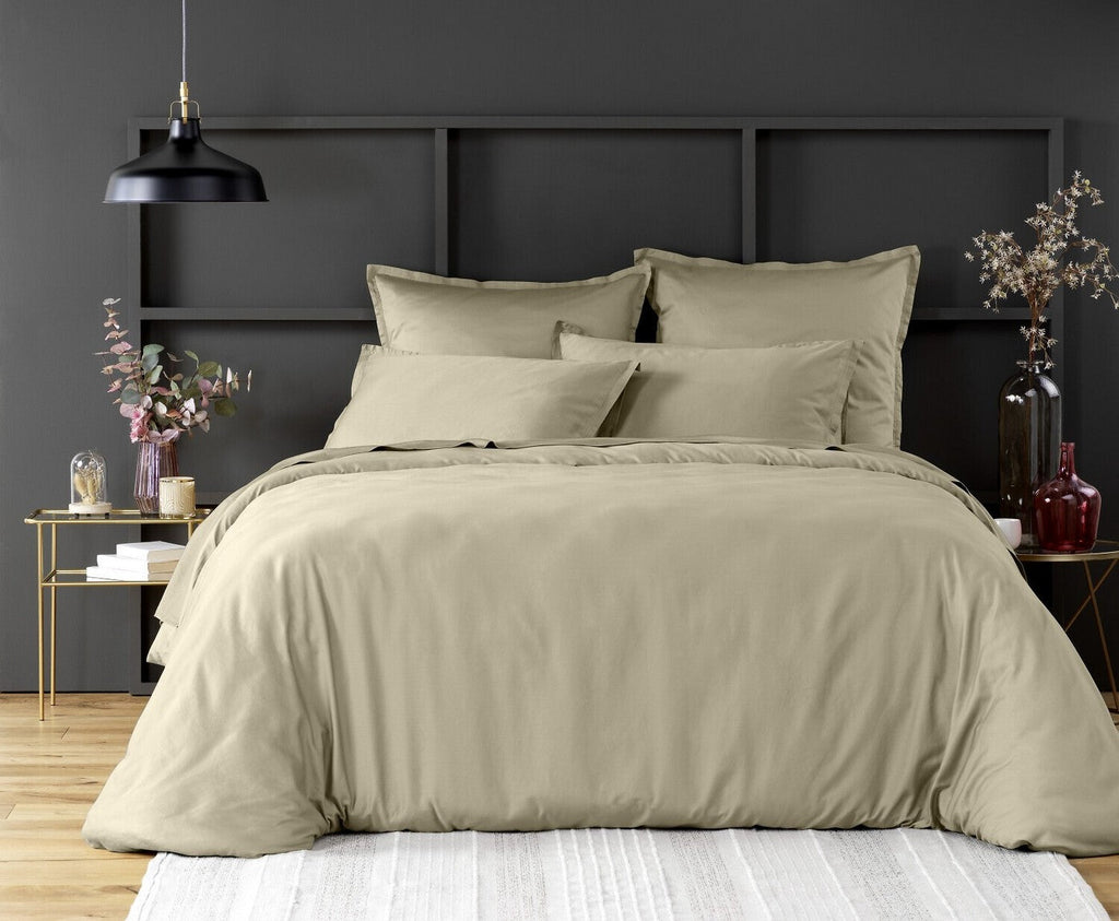 Housse De Couette - 100% Satin De Coton Lavé - 105 Fils - Beige