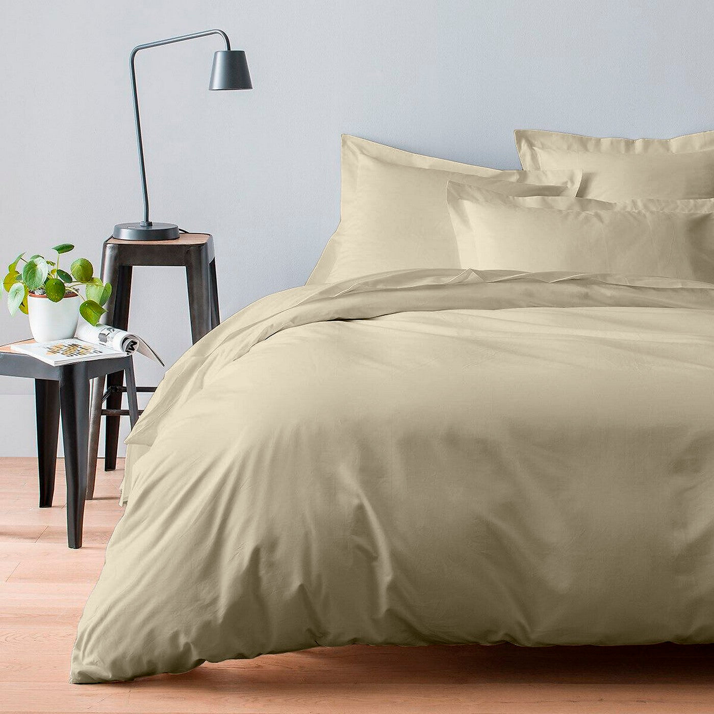 Housse De Couette - 100% Satin De Coton Lavé - 105 Fils - Beige