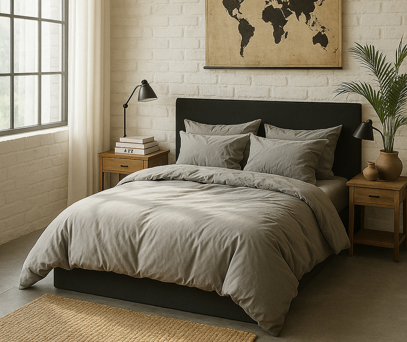 Drap Housse - 100% Percale De Coton Lavé 80 Fils - Gris Perle