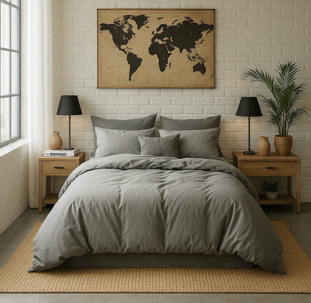Housse De Couette - 100% Percale De Coton Lavé - 80 Fils - Gris Perle