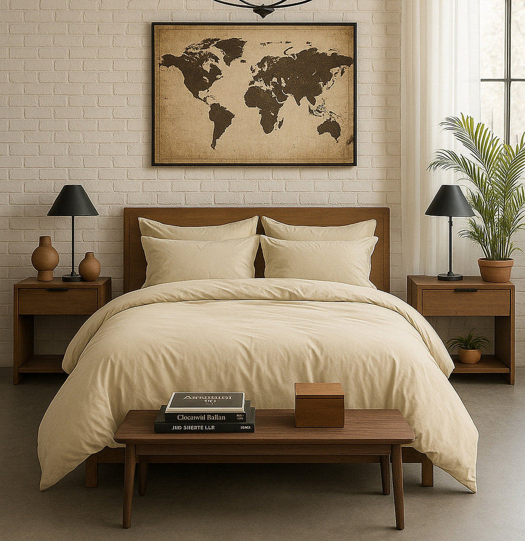 Taie D'Oreiller - 100% Percale De Coton Lavé 80 Fils - Ecru Naturel