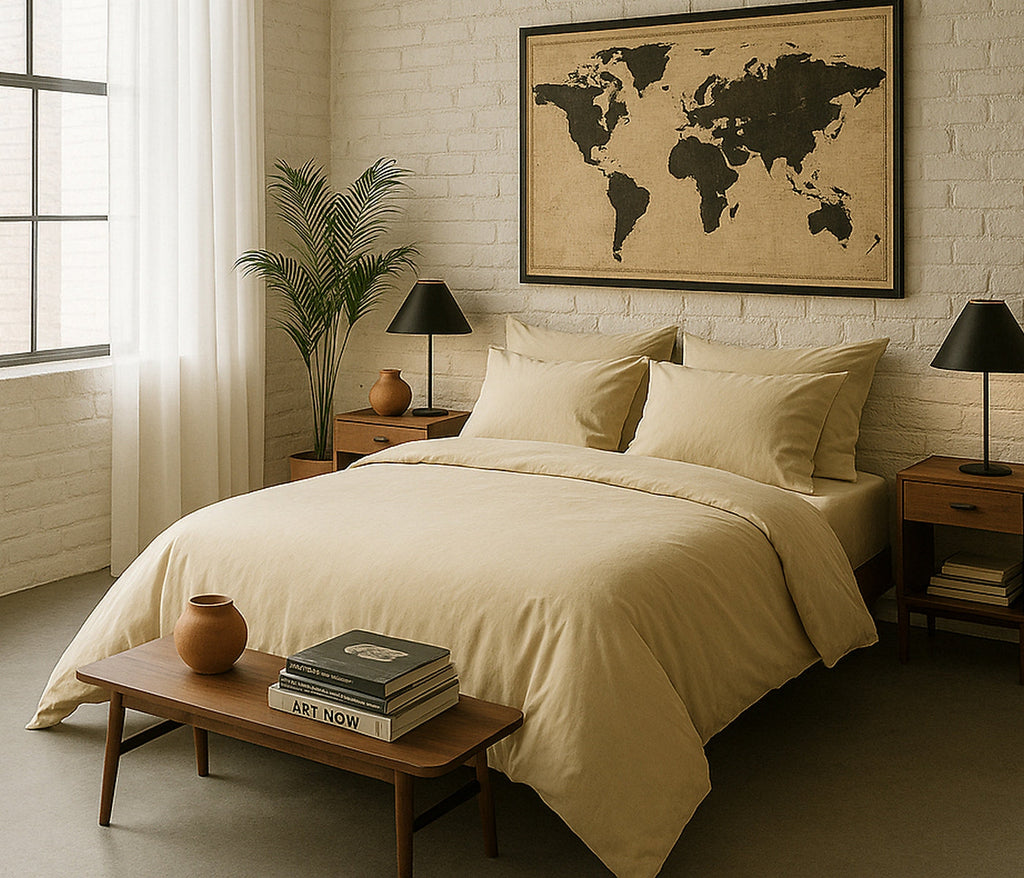 Housse De Couette - 100% Percale De Coton Lavé - 80 Fils - Ecru Naturel