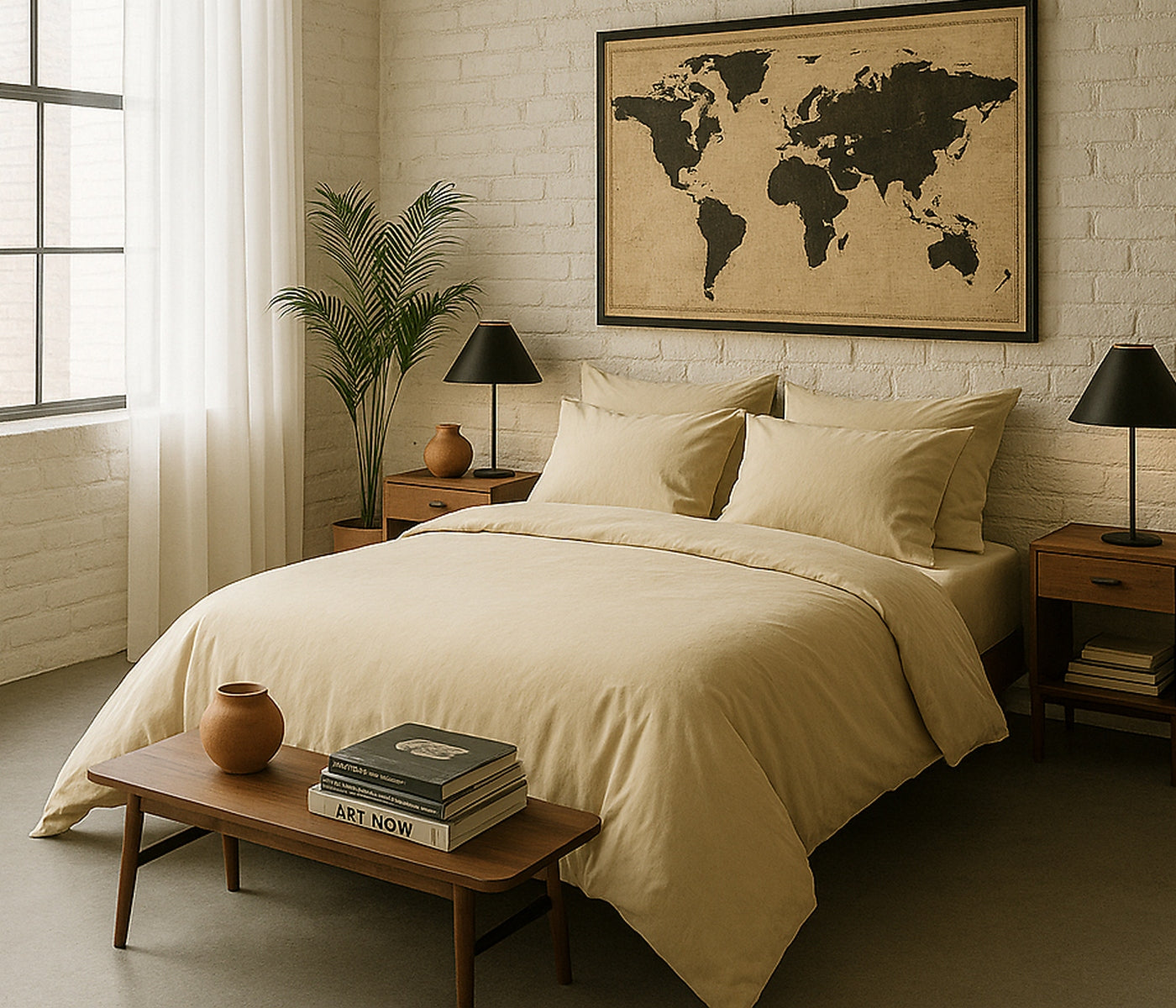 Housse De Couette - 100% Percale De Coton Lavé - 80 Fils - Ecru Naturel