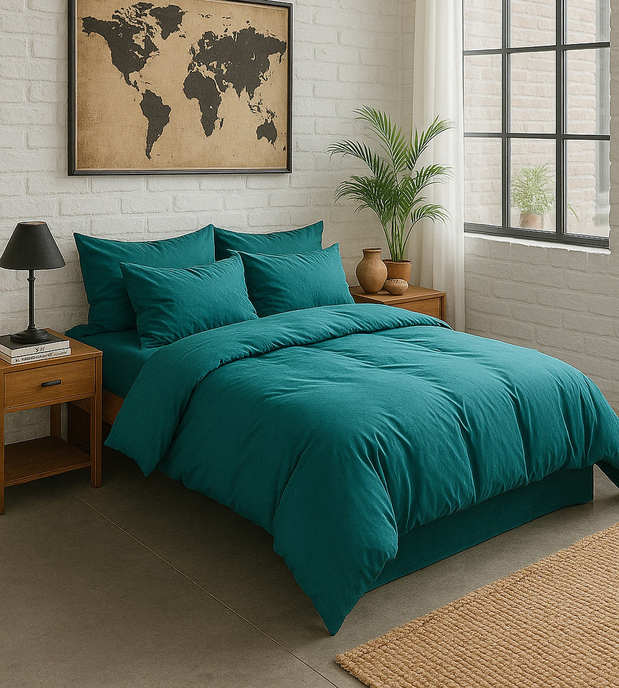 Drap Housse - 100% Percale De Coton Lavé 80 Fils - Bleu Canard
