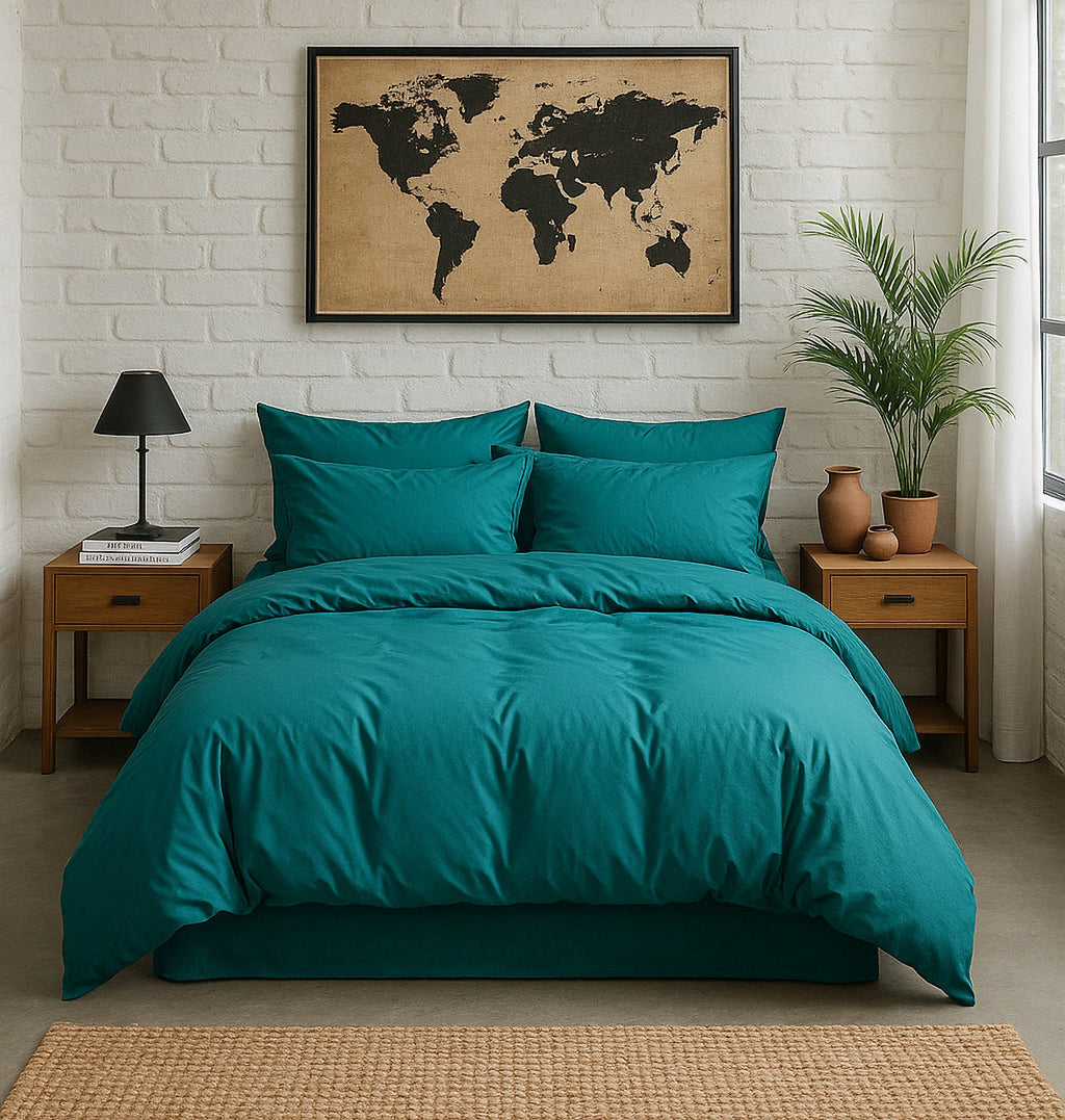Taie D'Oreiller - 100% Percale De Coton Lavé 80 Fils - Bleu Canard