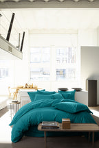 Housse De Couette - 100% Percale De Coton Lavé - 80 Fils - Bleu Canard