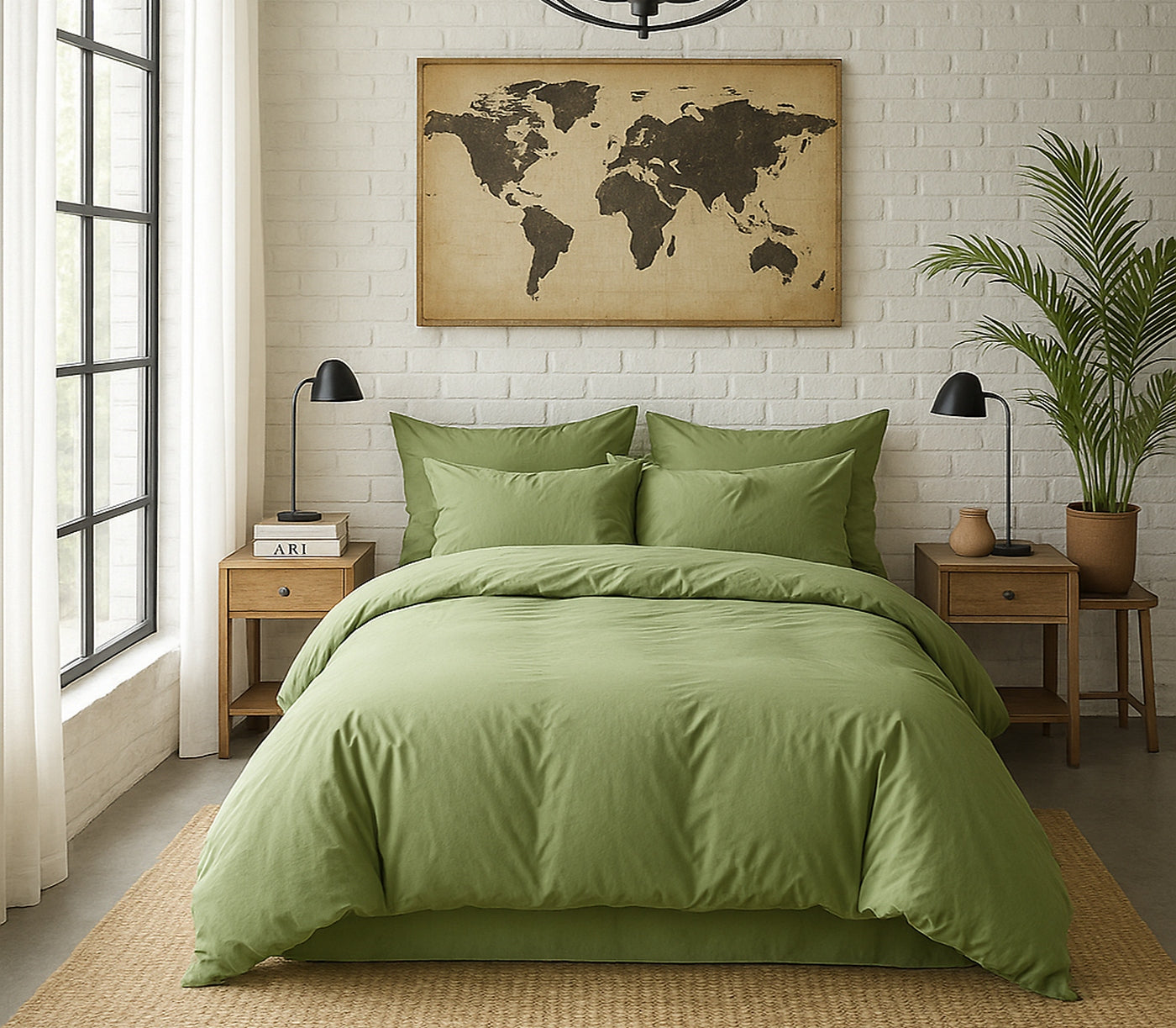 Taie D'Oreiller - 100% Percale De Coton Lavé 80 Fils - Vert D'Eau
