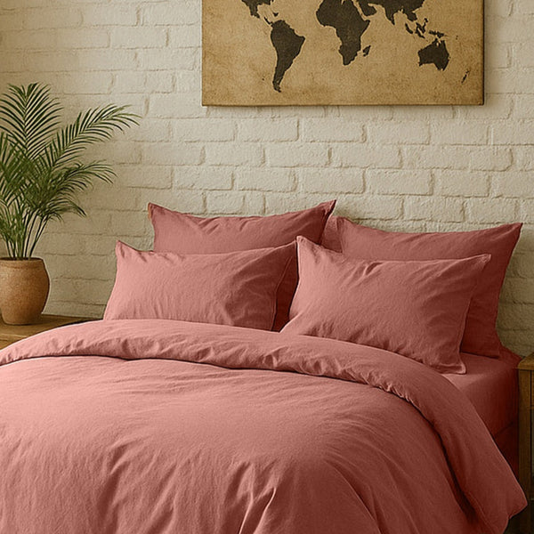 Taie D'Oreiller - 100% Percale De Coton Lavé 80 Fils - Rose Poudré