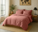 Housse De Couette - 100% Percale De Coton Lavé - 80 Fils - Rose Poudré