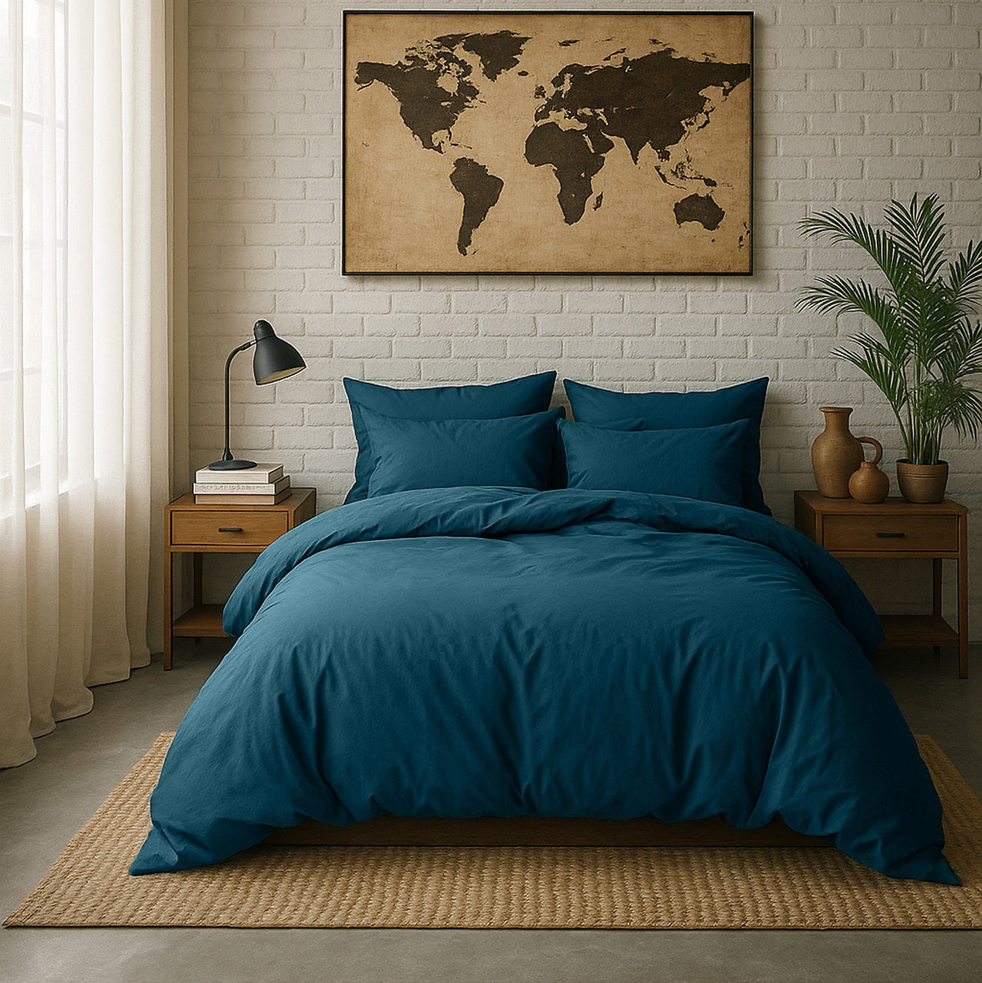 Taie D'Oreiller - 100% Percale De Coton Lavé 80 Fils - Bleu Impérial