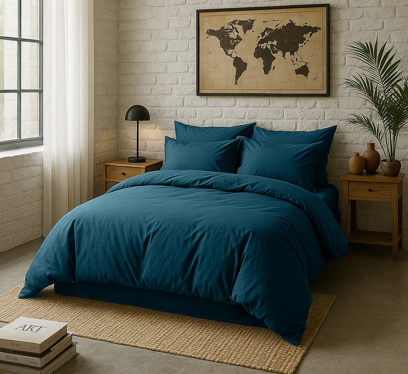 Taie D'Oreiller - 100% Percale De Coton Lavé 80 Fils - Bleu Impérial