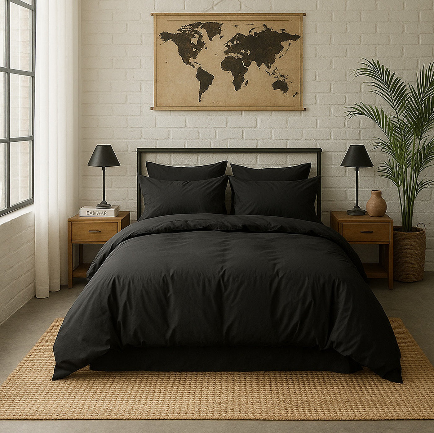 Drap Housse - 100% Percale De Coton Lavé 80 Fils - Noir Minuit