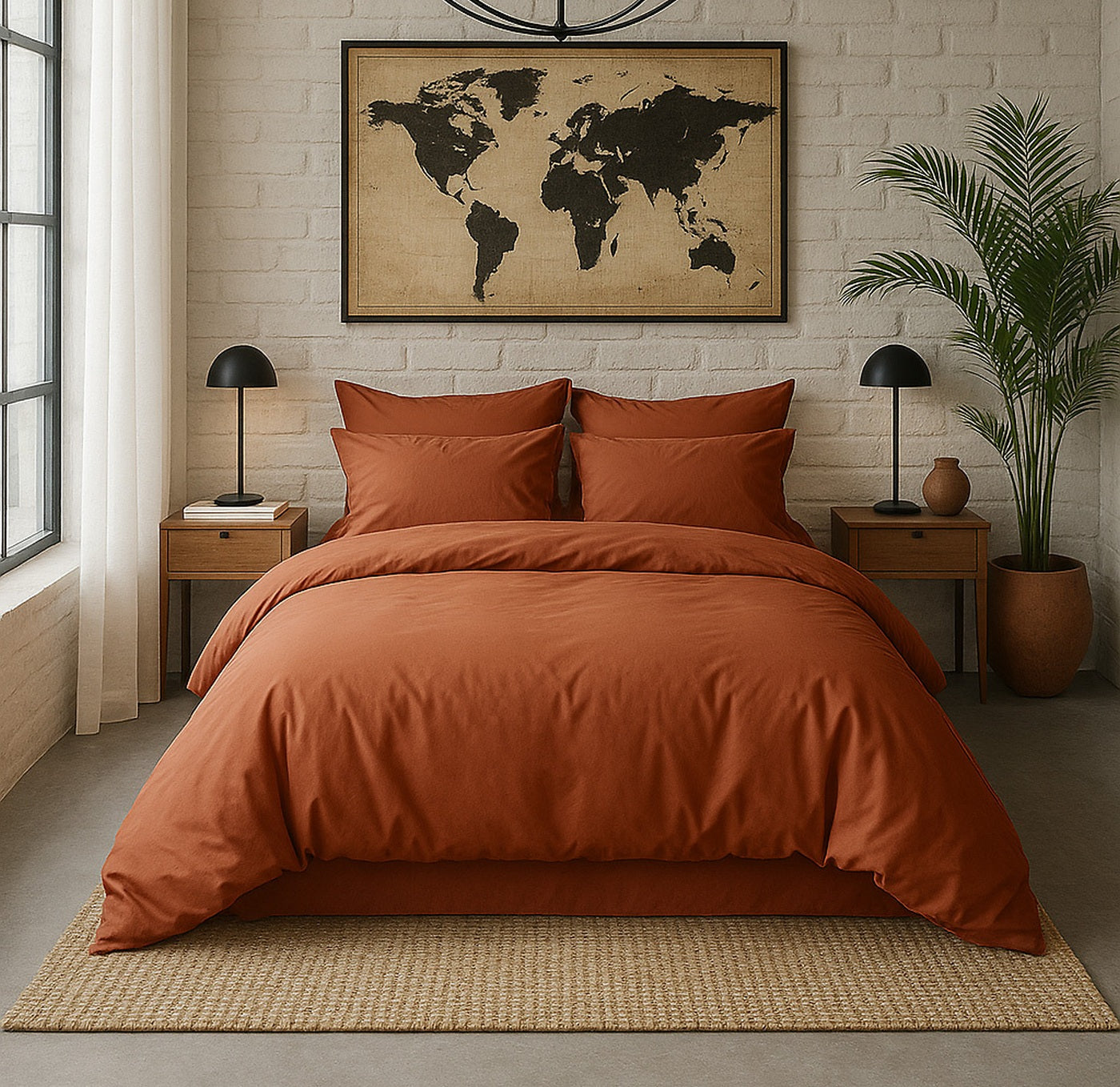 Taie D'Oreiller - 100% Percale De Coton Lavé 80 Fils - Terracotta