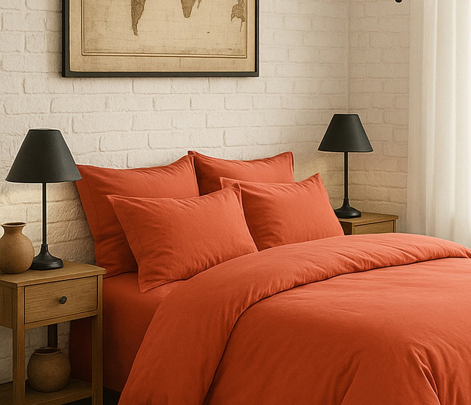 Taie D'Oreiller - 100% Percale De Coton Lavé 80Fils - Terre De Sienne