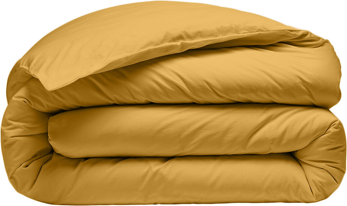 Housse De Couette - 100% Percale De Coton Lavé - 80 Fils/Cm²- Finition Bouteille 40Cm- Jaune Moutarde