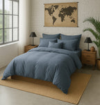 Drap Housse Uni - 100% Percale De Coton Lavé - 80 Fils/Cm²- Finition Bonnet 30Cm- Bleu Forever