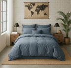 Housse De Couette - 100% Percale De Coton Lavé - 80 Fils/Cm²- Finition Bouteille 40Cm- Bleu Forever