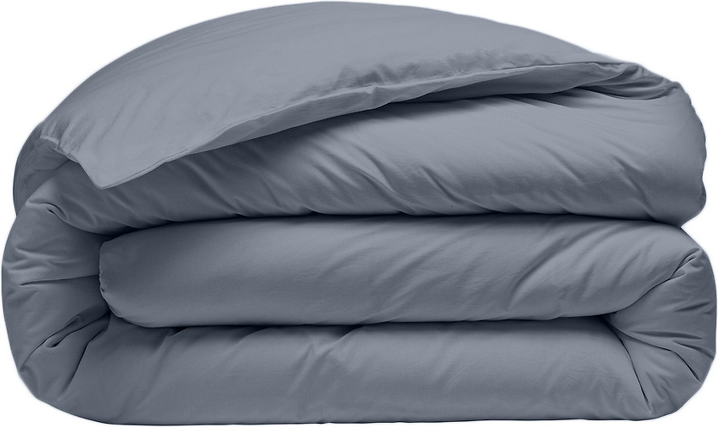 Housse De Couette - 100% Percale De Coton Lavé - 80 Fils/Cm²- Finition Bouteille 40Cm- Bleu Forever