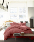 Housse De Couette - 100% Percale De Coton Lavé - 80 Fils/Cm²- Finition Bouteille 40Cm- Vieux Rose