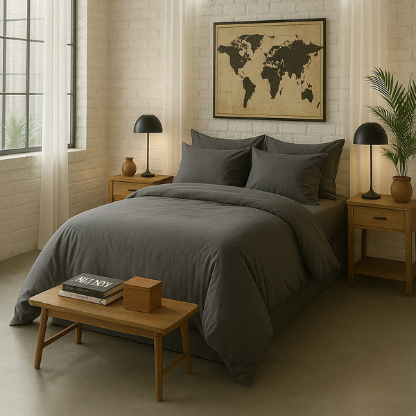 Taie D'Oreiller - 100% Percale De Coton Lavé 80Fils - Gris Magnet