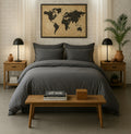 Housse De Couette - 100% Percale De Coton Lavé - 80 Fils/Cm²- Finition Bouteille 40Cm- Gris Magnet