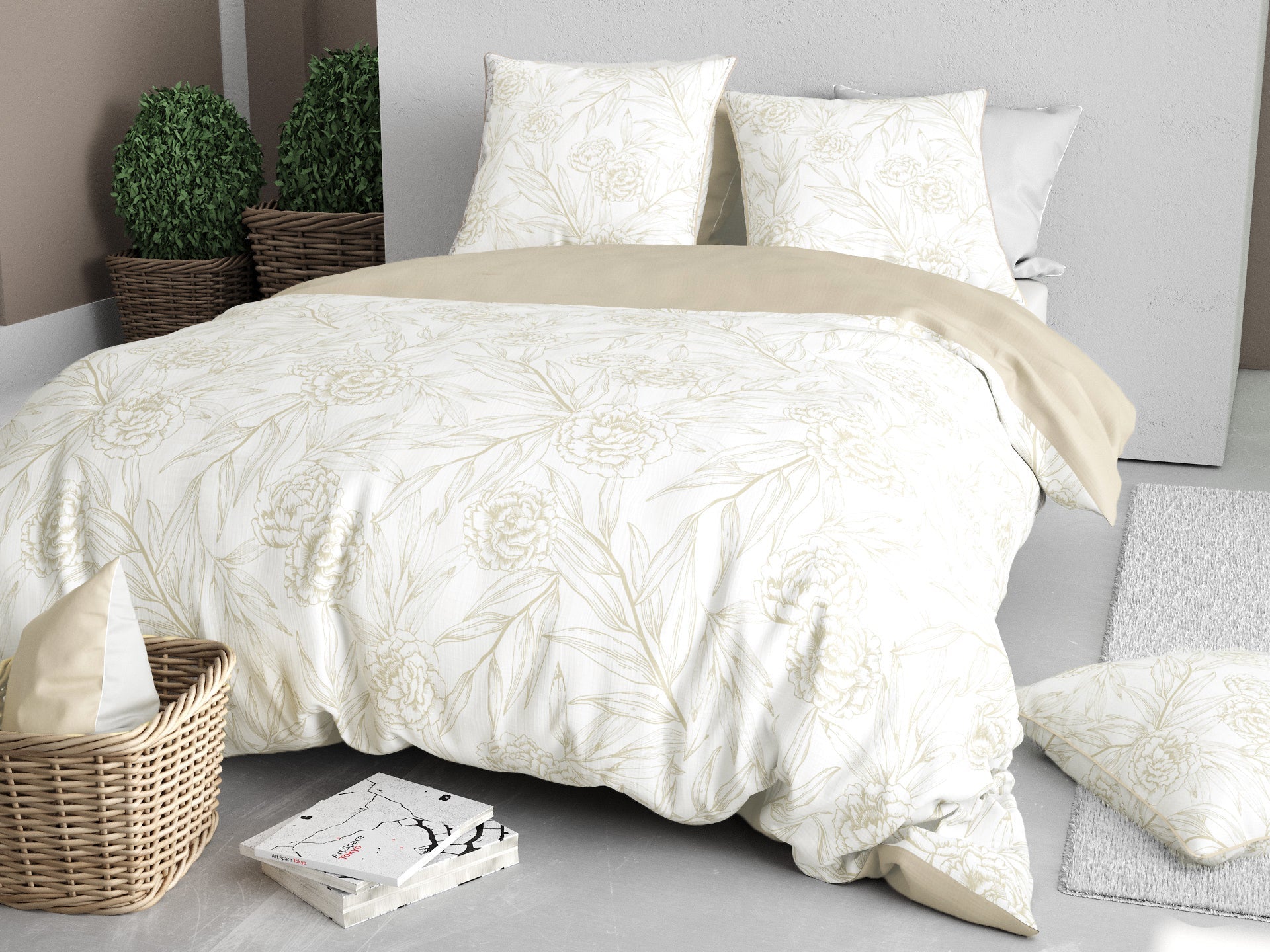 Parure Housse De Couette 3Pcs 100% Satin De Coton 120 Fils Suzanne - Imprimé