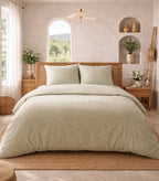 Parure Housse De Couette Taj Uni Naturel - 100% Coton Lavé - Naturel