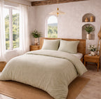 Parure Housse De Couette Taj Uni Naturel - 100% Coton Lavé - Naturel