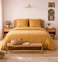 Parure Housse De Couette Taj Camel - 100% Coton Lavé - Camel