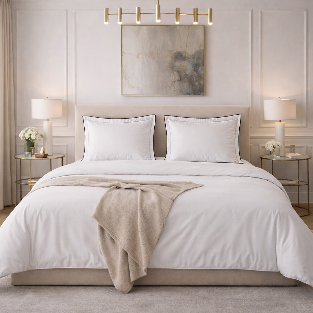 Parure Housse De Couette Talie Uni Blanc - 100% Satin De Coton 120Fils - Blanc