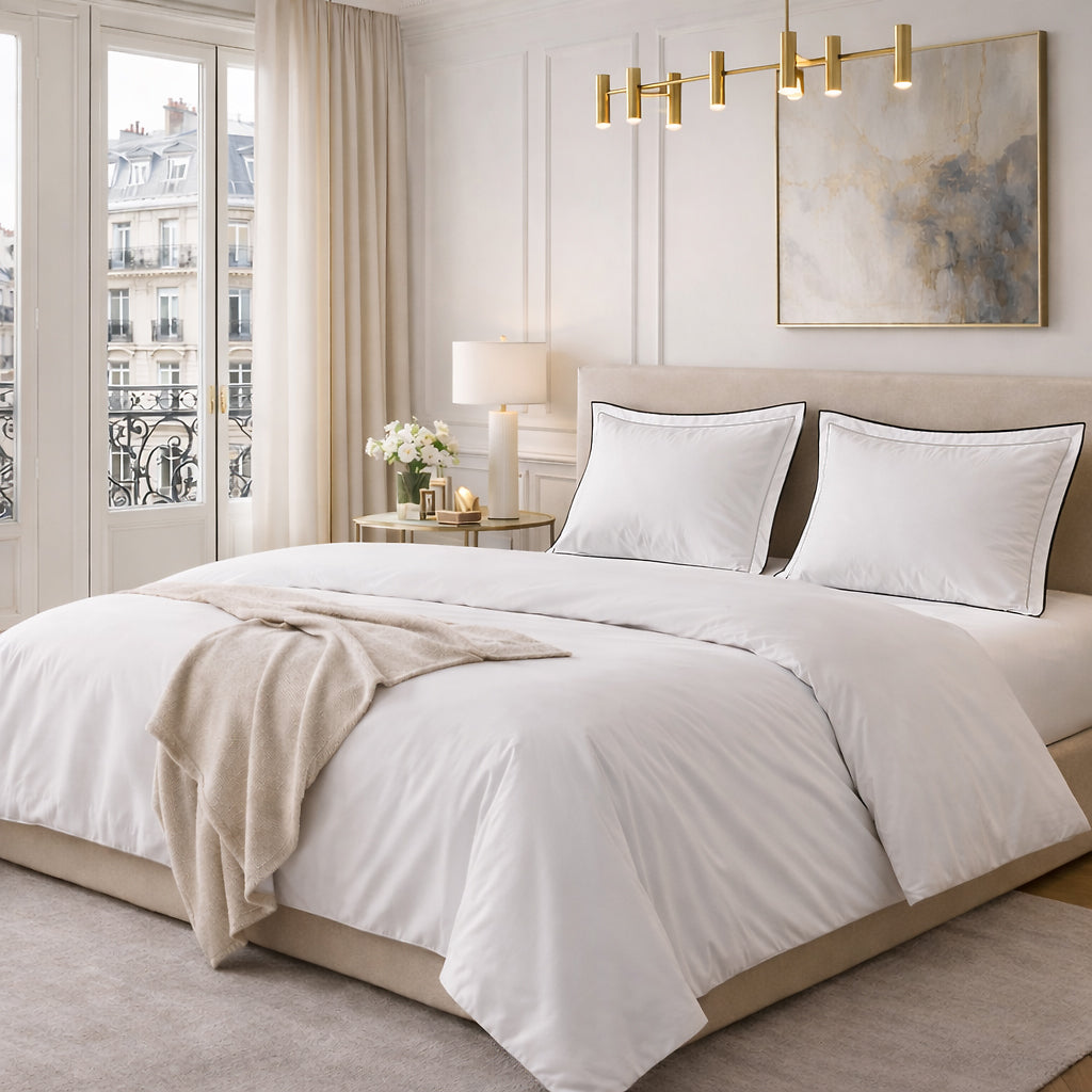 Parure Housse De Couette Talie Uni Blanc - 100% Satin De Coton 120Fils - Blanc