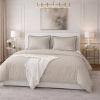 Parure Housse De Couette Talie Uni Beige - 100% Satin De Coton 120Fils - Beige