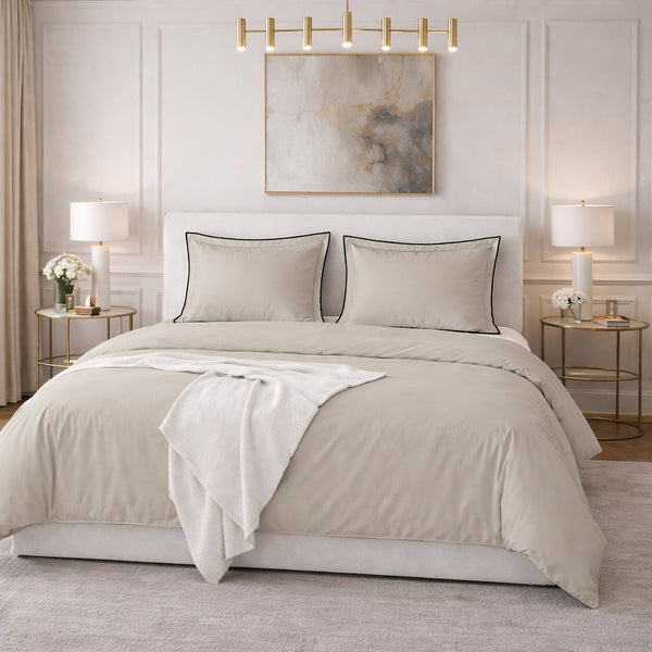 Parure Housse De Couette Talie Uni Beige - 100% Satin De Coton 120Fils - Beige