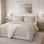 Parure Housse De Couette Talie Uni Beige - 100% Satin De Coton 120Fils - Beige
