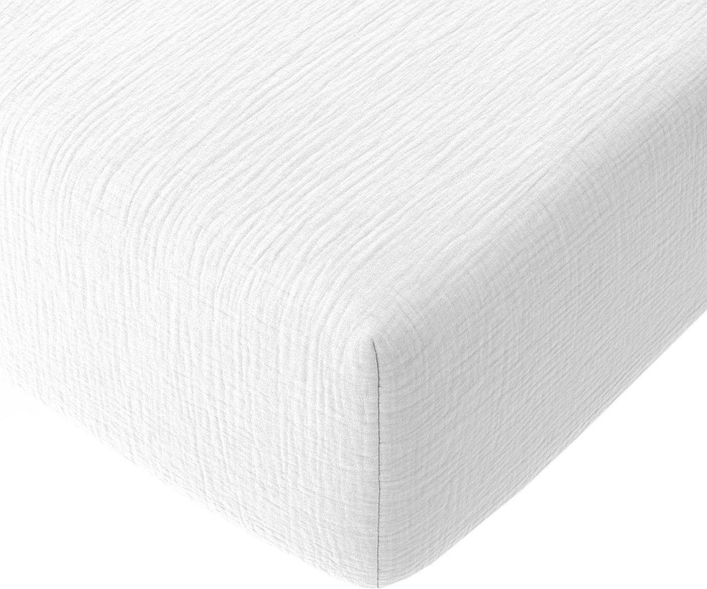 Drap Housse - 100% Gaze De Coton Lavé - Blanc Pur