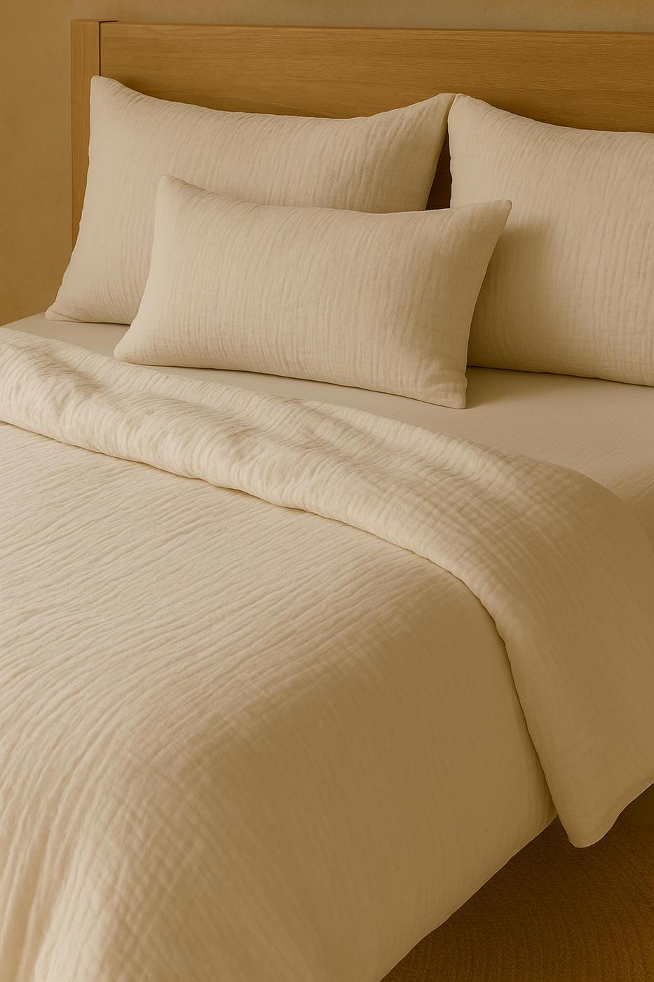 Drap Housse - 100% Gaze De Coton Lavé - Blanc Pur