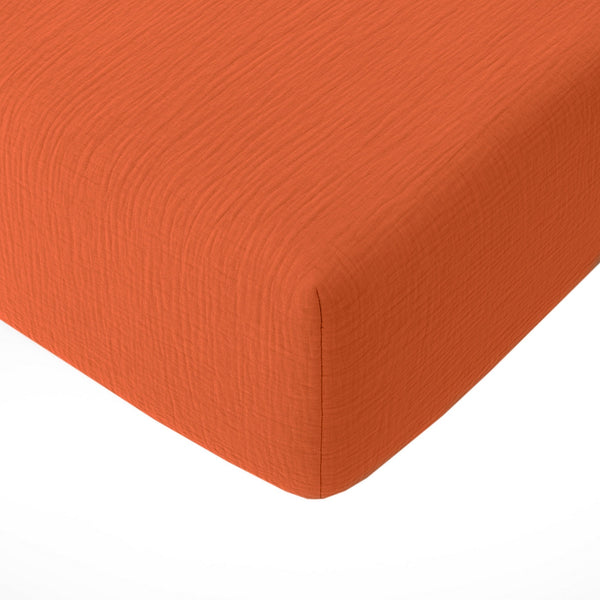 Drap Housse - 100% Gaze De Coton Lavé - Safran Minéral