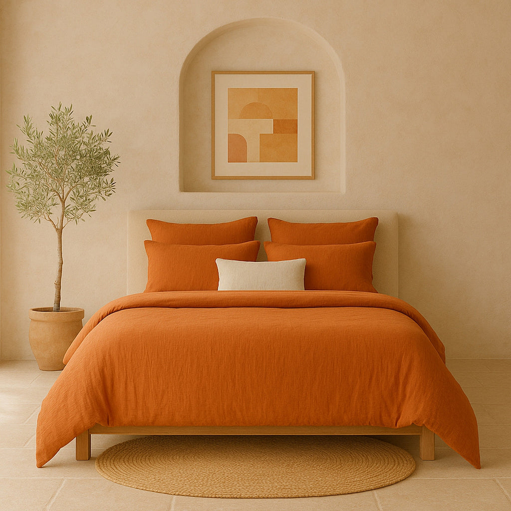 Drap Housse - 100% Gaze De Coton Lavé - Safran Minéral