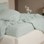 Parure De Couette 3 Pcs 100% Gaze De Coton Lavé Vert Givrée