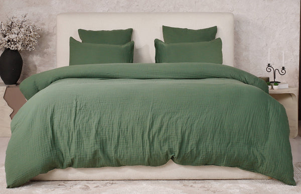 Parure De Couette 3 Pcs 100% Gaze De Coton Lavé Vert Cèdre
