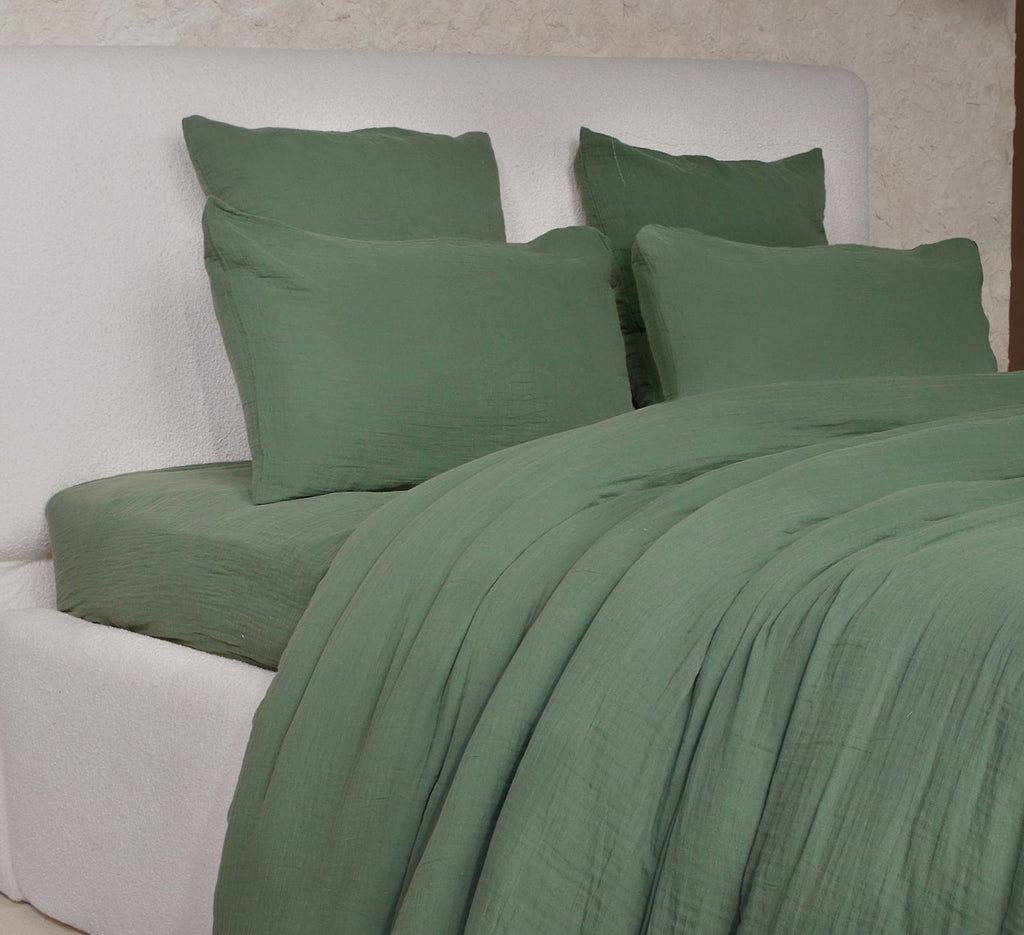 Parure De Couette 3 Pcs 100% Gaze De Coton Lavé Vert Cèdre